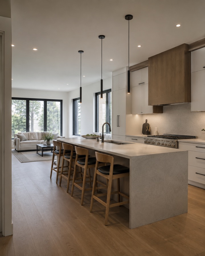 Modern open-concept kitchen renovation with island and pendant lighting